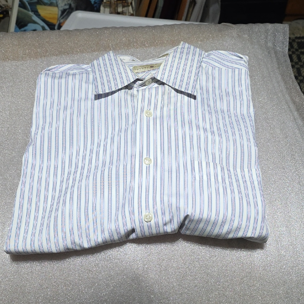 Joseph Abboud Men's White and Blue Striped Shirt